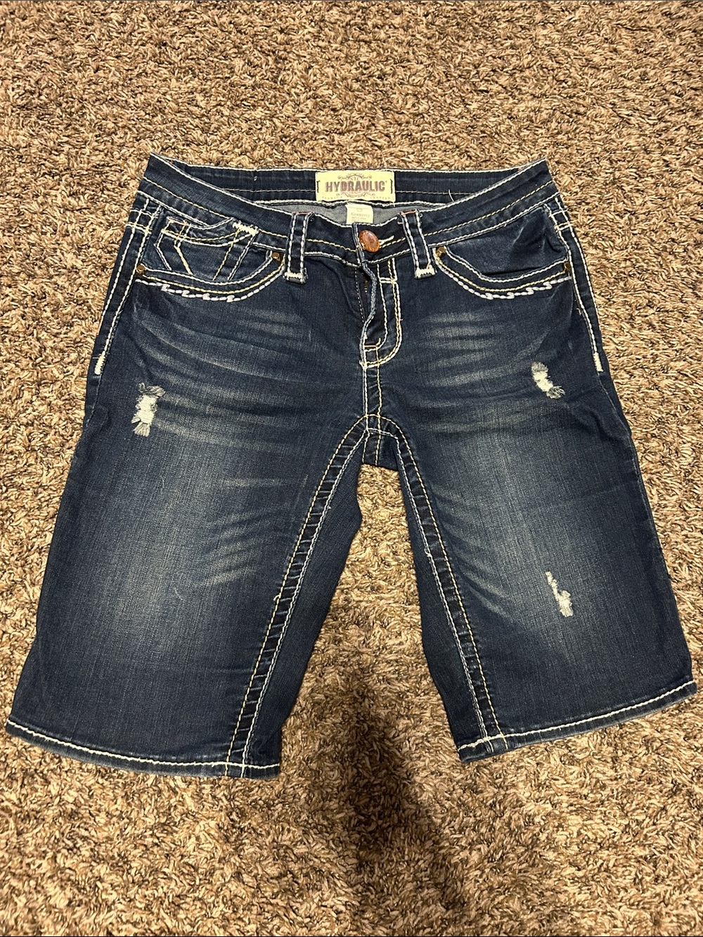 Hydraulic Navy Blue Distressed Denim Shorts